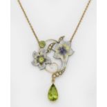 Feines Jugendstil-Collier mit Peridot-Tropfen