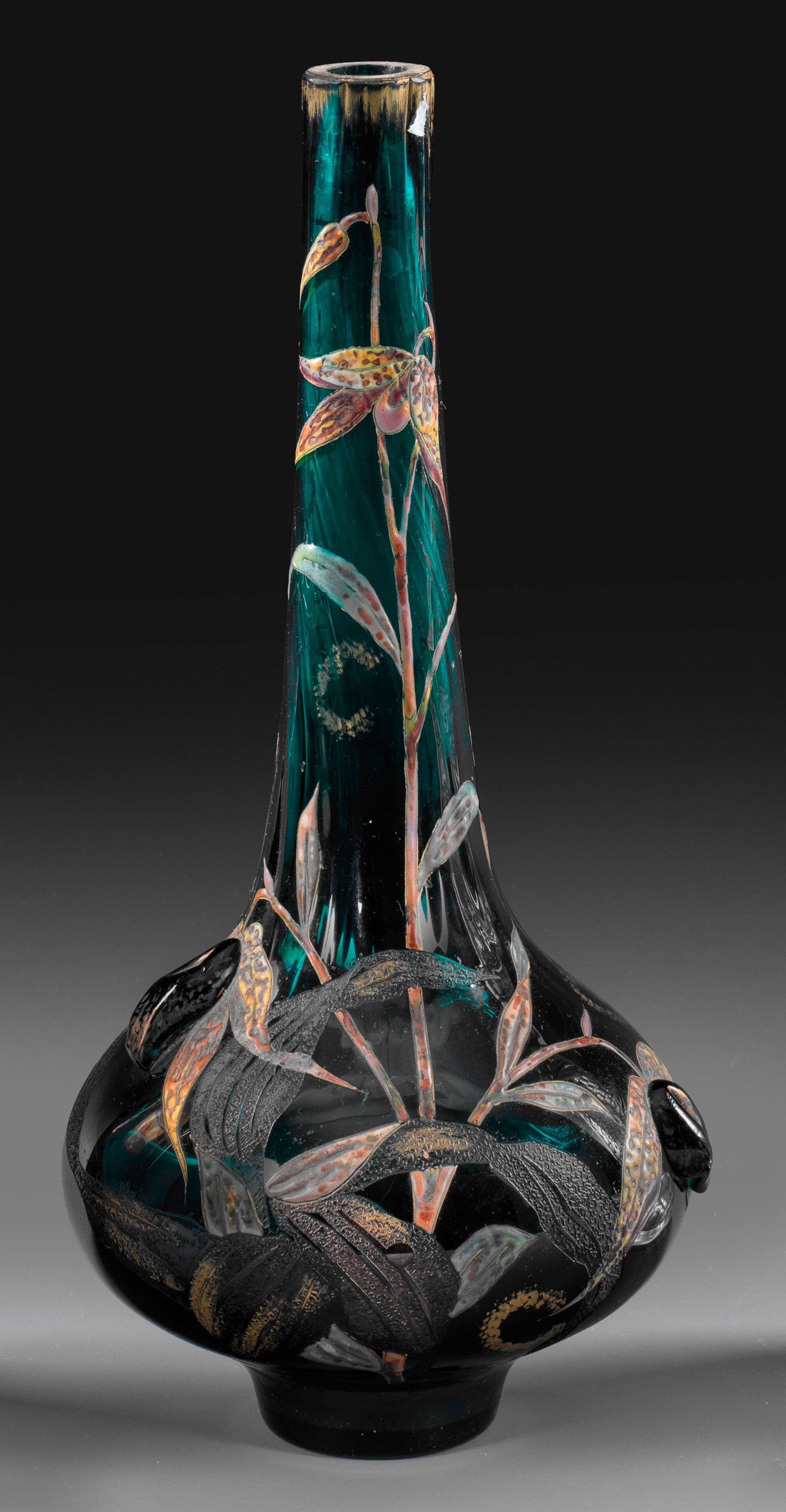 Jugendstil-Vase mit Frauenschuhorchideen-Dekor