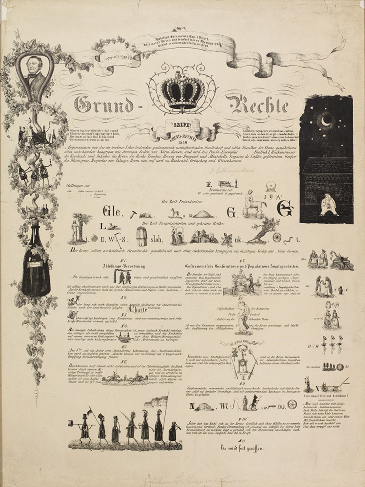 "Grund-Rechte" des Hotels "Zur Krone" in Göttingen 1849