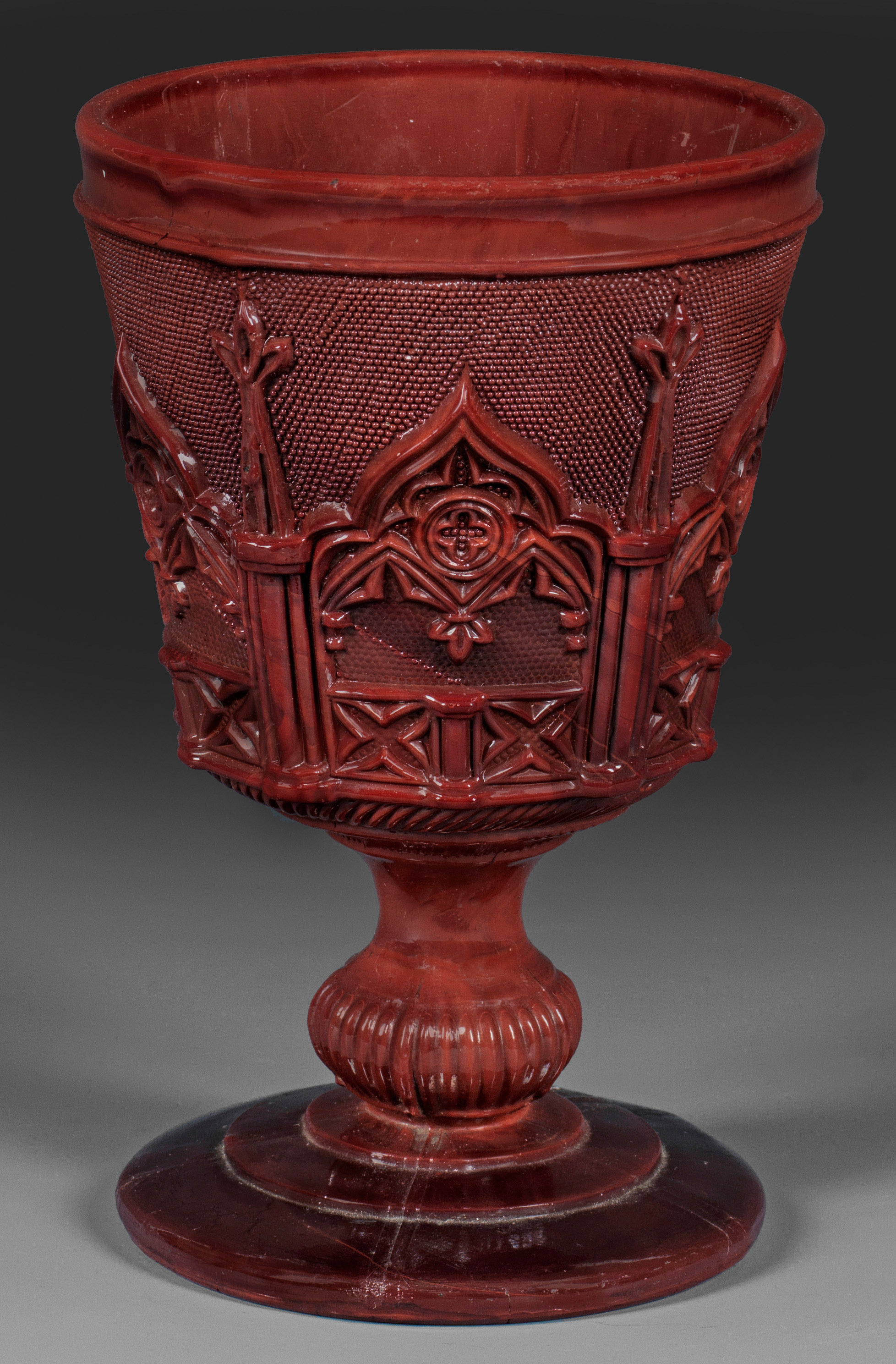 Neogotischer Hyalithglas-Pokal