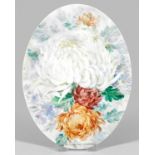 Kleines Porzellanbild mit Chrysanthemenmalerei von