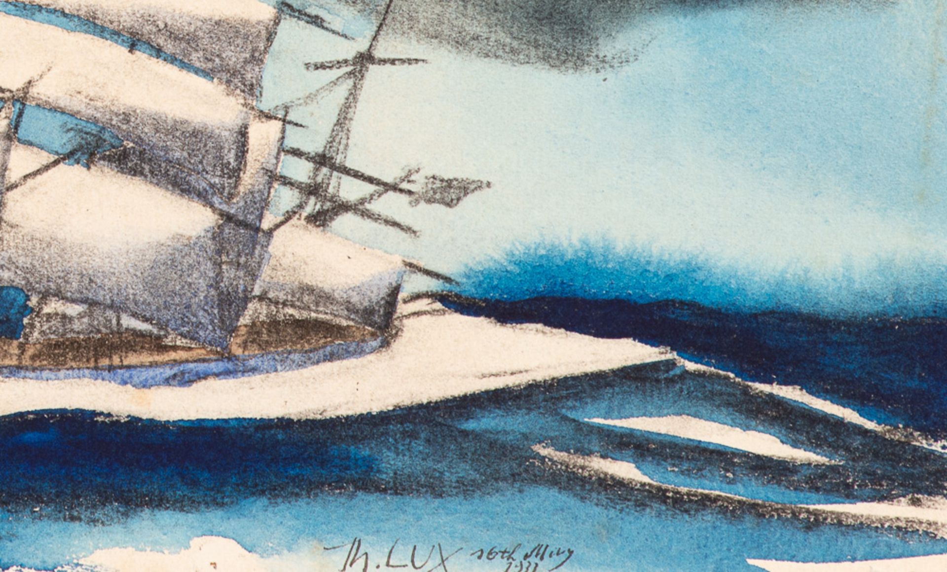 Theodore Lux Feininger – Weißes Segelschiff. - Bild 2 aus 3