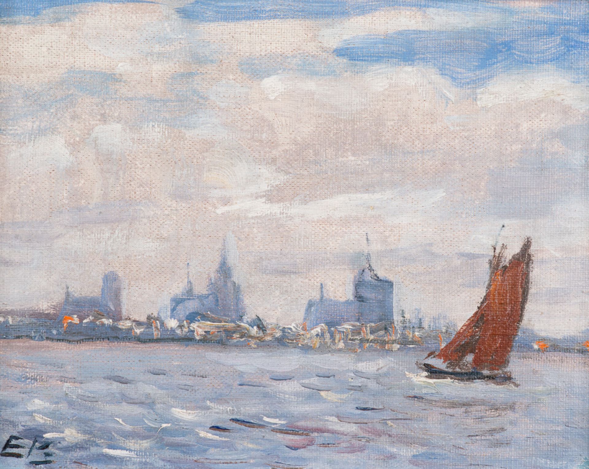 Elisabeth Büchsel – Blick auf Stralsund von Altefähr, um 1920.