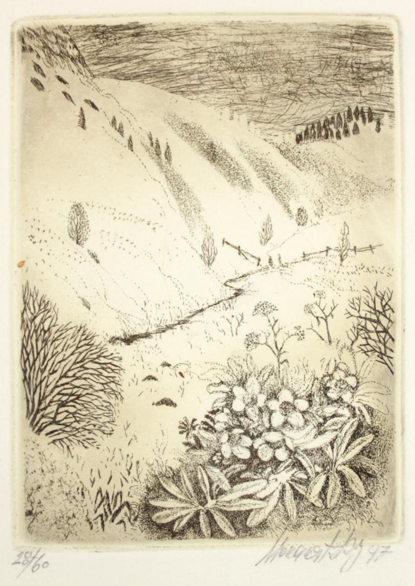 Emil Morawitzky(1929-2017)"Schneehügel"1997Radierung und Aquatinta auf Papier; Ed. 28/60; signiert, 