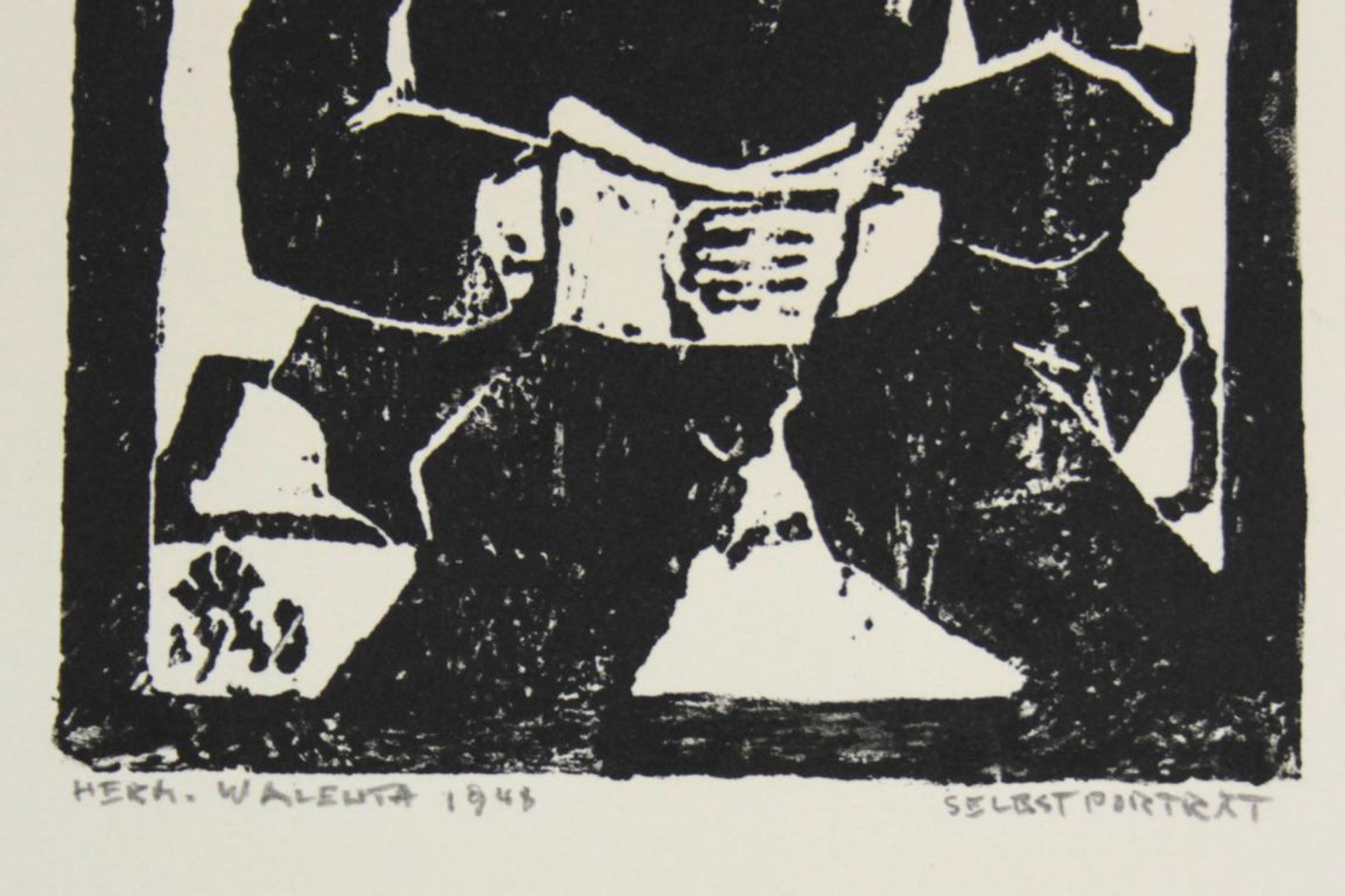 Hermann Walenta(1923-2018)"Selbstportät"1948Linolschnitt auf Papier; signiert, datiert und betitelt - Bild 3 aus 3