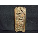 Chinese Carved Boxwood Panel. Figure riding a Horse with Two Attendants, possibly Guan Yin. The