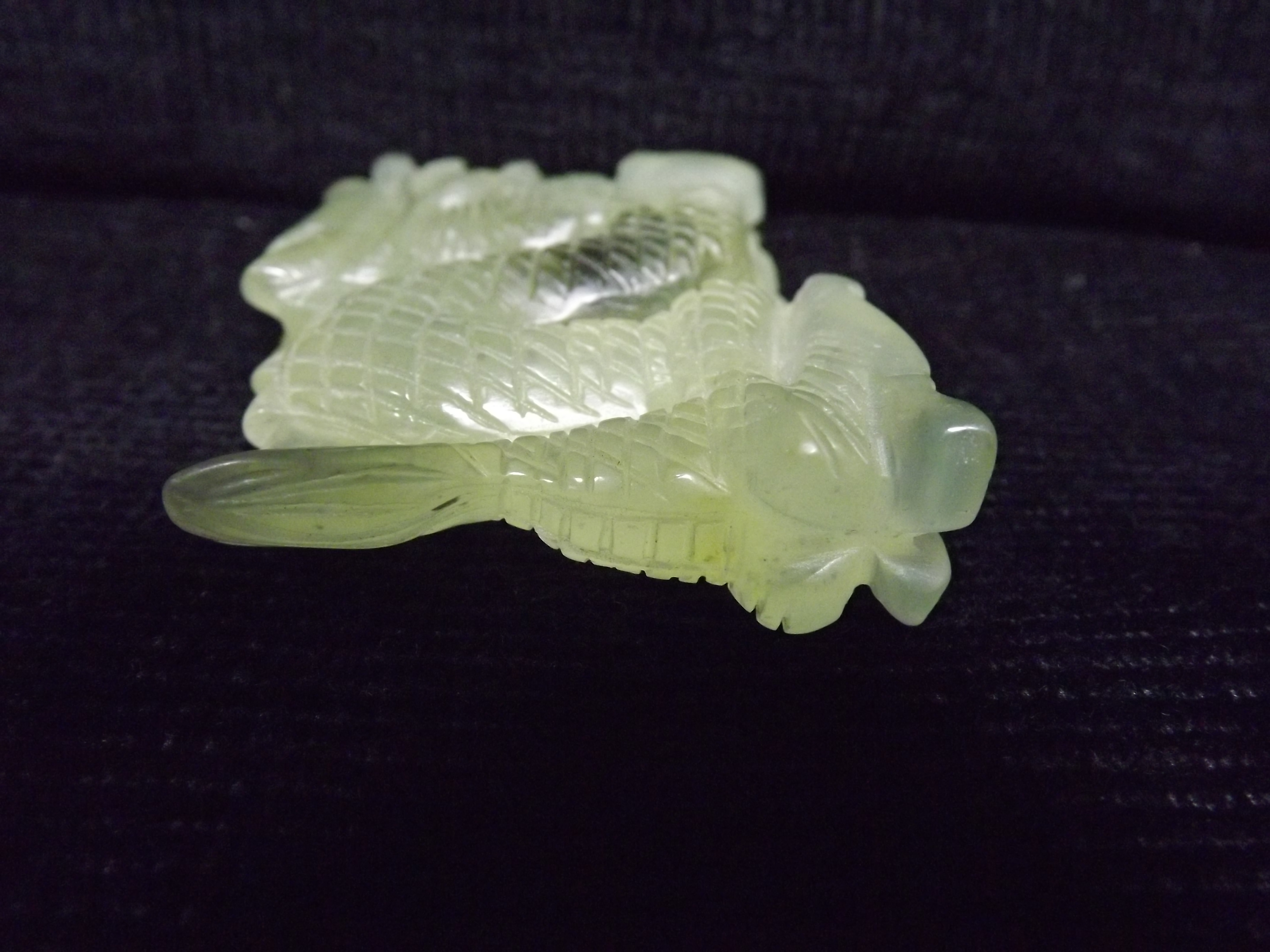 Chinese Jade Hardstone carving of a Dragon. Black inclusion in pale stone. 7cm at longest point. - Image 6 of 7