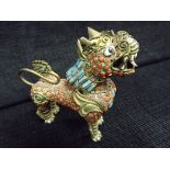 Chinese Gilt Metal and Cloisonne Enamel Qilin Figure. Fine detail, stone or glass eyes. White