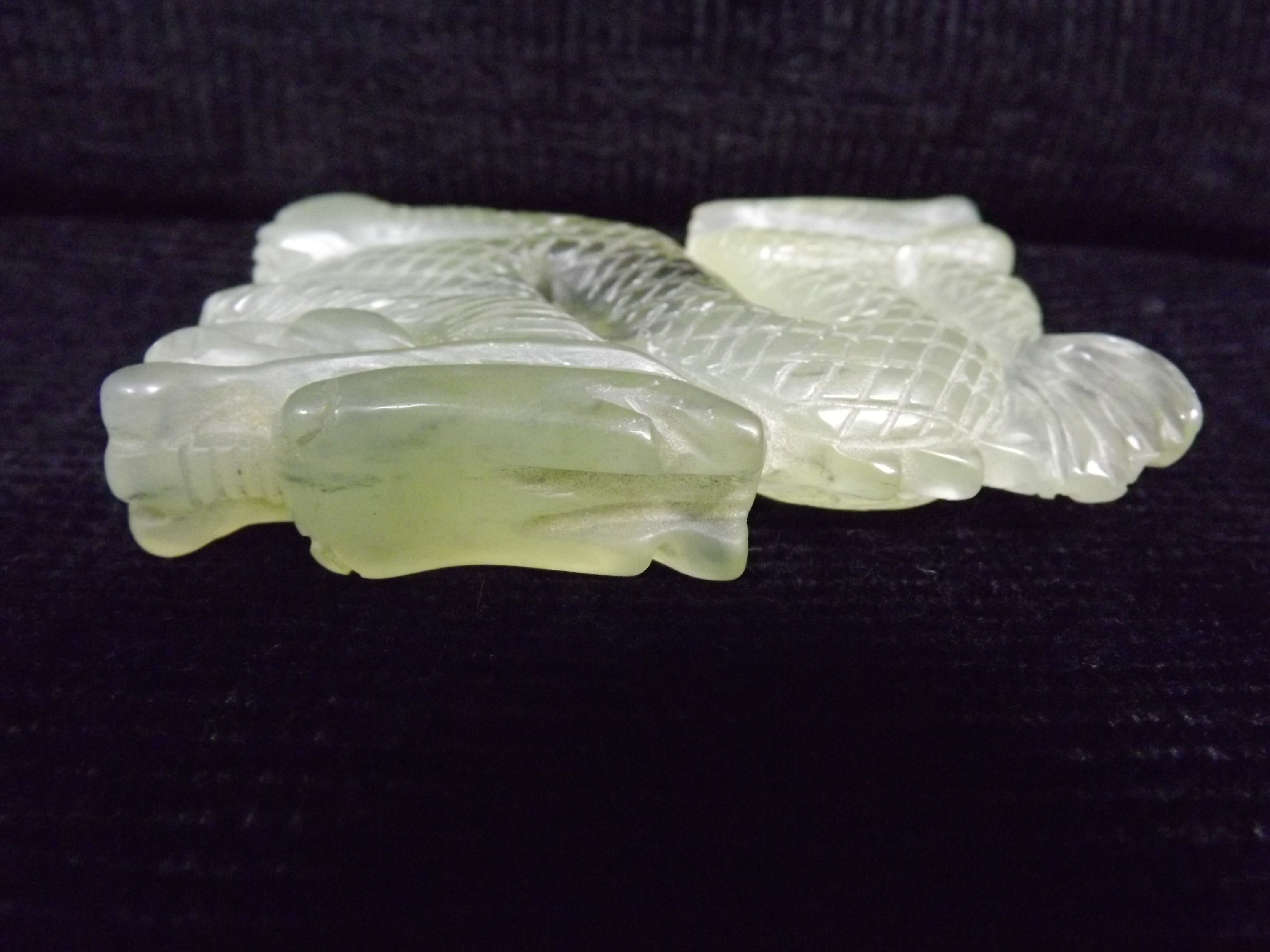 Chinese Jade Hardstone carving of a Dragon. Black inclusion in pale stone. 7cm at longest point. - Image 5 of 7