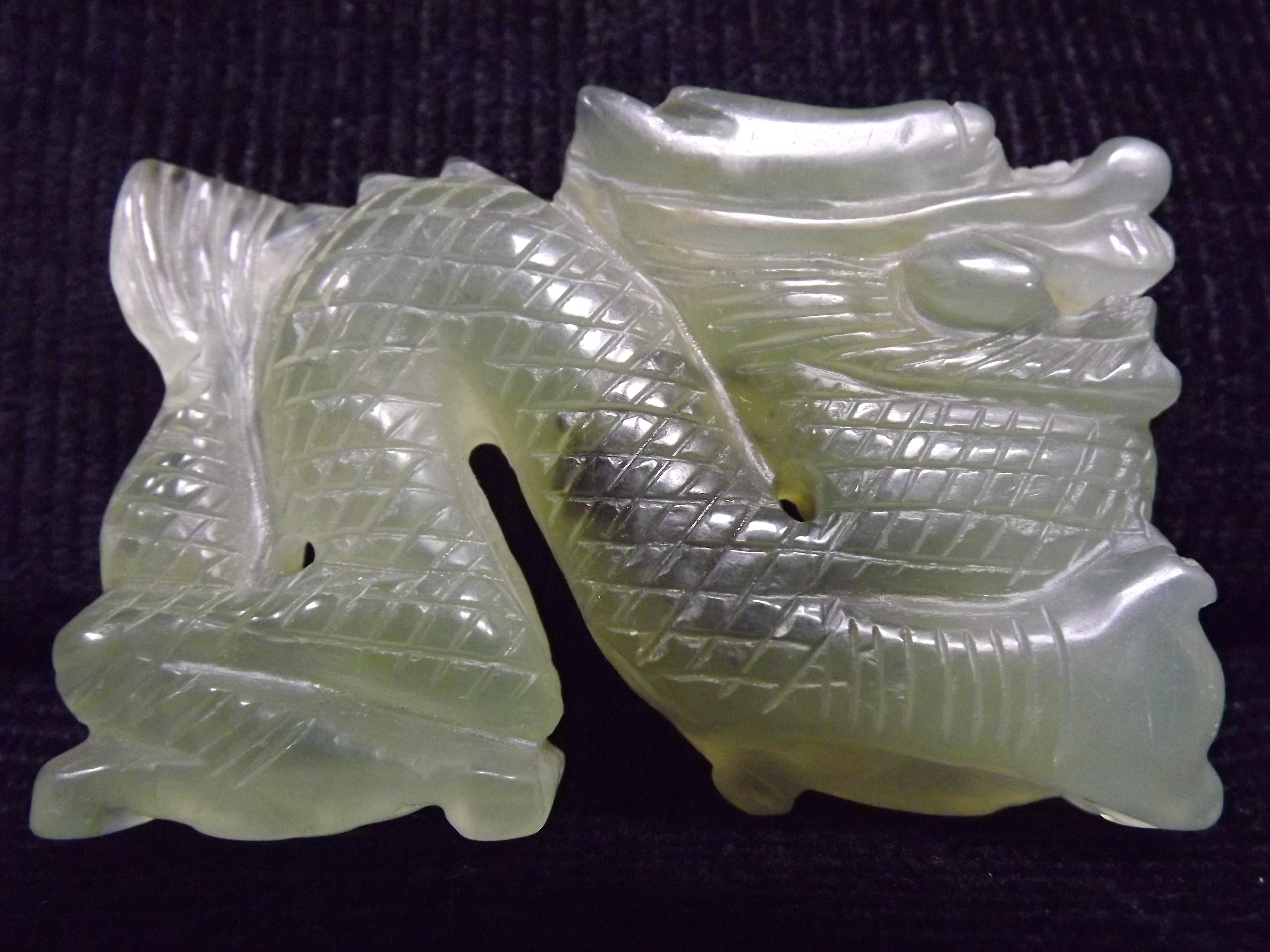 Chinese Jade Hardstone carving of a Dragon. Black inclusion in pale stone. 7cm at longest point. - Image 2 of 7