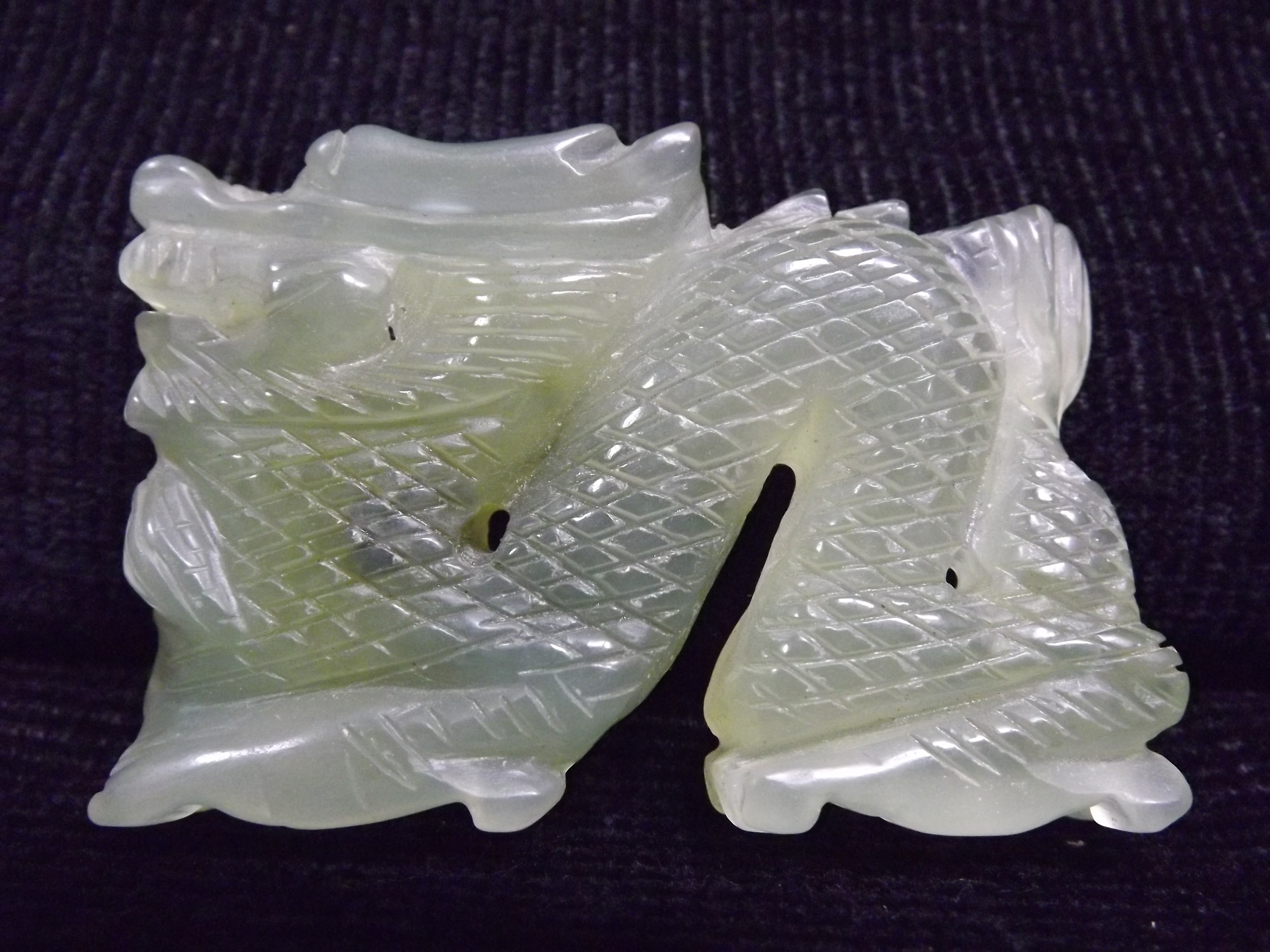 Chinese Jade Hardstone carving of a Dragon. Black inclusion in pale stone. 7cm at longest point. - Image 3 of 7