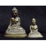 2 x Sino-Tibetan Shakyamuni Cast Bronze Buddha Figures. Some small losses of glass / stone jewels.