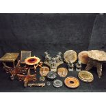 Collection of Chinese Wooden Display Stands. For Vases, Bowls, etc. Round and Folding Tripod