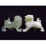 2 x Chinese Jade Hardstone carvings - Foo, Temple or Lion Dogs. Both stones speckled. Approx 6cm
