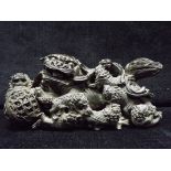 Chinese - Unusual Chalk, Plaster or soft white pottery Figure of a Temple Lion with 8 Pups and a