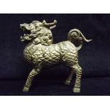 Chinese / Sino Tibetan Gilt Bronze - Qilin Incense Burner figure. Red Stone or Glass Eyes, removable