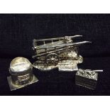 3 x 925 Sterling Silver items. Fruit Barrow or Coal delivery Cart, Barbecue Cooker and Coal Crate