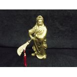 Chinese / Taoist - Guan Yu / Guan Gong - Heavy Gilt Bronze Figure. Warrior God with Fierce