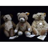 3 x Margarete Steiff German Teddy Bears. 001000 Mohair Classic series Bear with brown arms, legs and