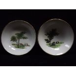 2 x Small Chinese dishes. Scholars in a field with a tree and Scholar's Stones. Red overglaze