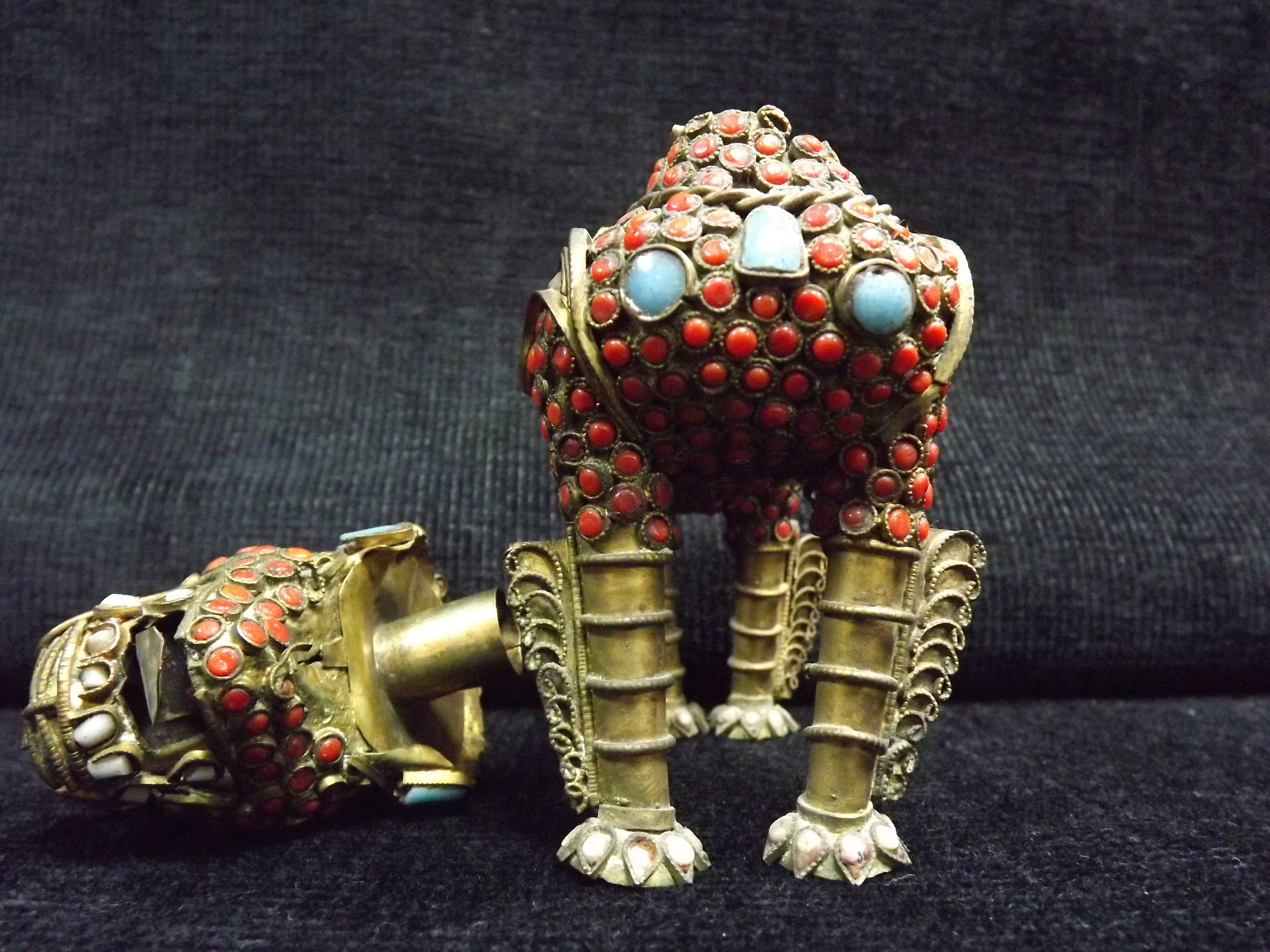 Chinese Gilt Metal and Cloisonne Enamel Qilin Figure. Fine detail, stone or glass eyes. White - Image 4 of 7