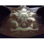 Chinese Wall Mounted Display Stand. Imperial Dragon chasing Pearl, above the waves, with