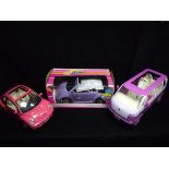 3 x Barbie Volkswagen Vehicles. Campervan / Bus and 2 x Beetles, one cabriolet or convertible and RC