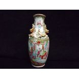 Chinese 19th Century Canton Famille Rose Pottery Vase - Scholars surrounded by Dragons, Bats,