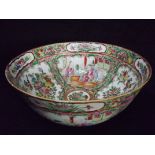 Chinese 19th Century Canton Famille Rose Medallion Pottery Bowl - Four panels around the bowl, Two
