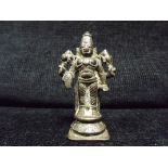 Indian Small Bronze figure of Vishnu. Four Armed Hindu God. Standing on domed square base. Two upper