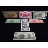 8 x Chinese Banknotes including 關金圓 guānjīnyuán, literally "customs gold yuan" 5 Note. Various