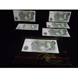 6 x Bank of England One Pound Notes. 3 x Consecutive Numbers AN64 445509/10/11, One note 21A 265224,