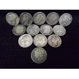 13 x U.S.A. Used Dimes. Coin dates are 1917, 1920, 1935, 6 x 1940 and 4 later