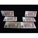 6 x Queen Elizabeth II - Ten Shillings Notes. Bank of England Ten Bob notes. 3 x Consecutive numbers