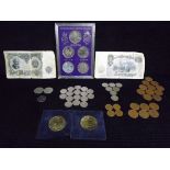 Mixed collection of QE II Decimal Coins and 2 x Bulgarian Banknotes