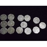 14 x Royal Mint QE II Beatrix Potter 50p Pence Coins. 2 x Peter Rabbit, 3 x The Tale of Peter