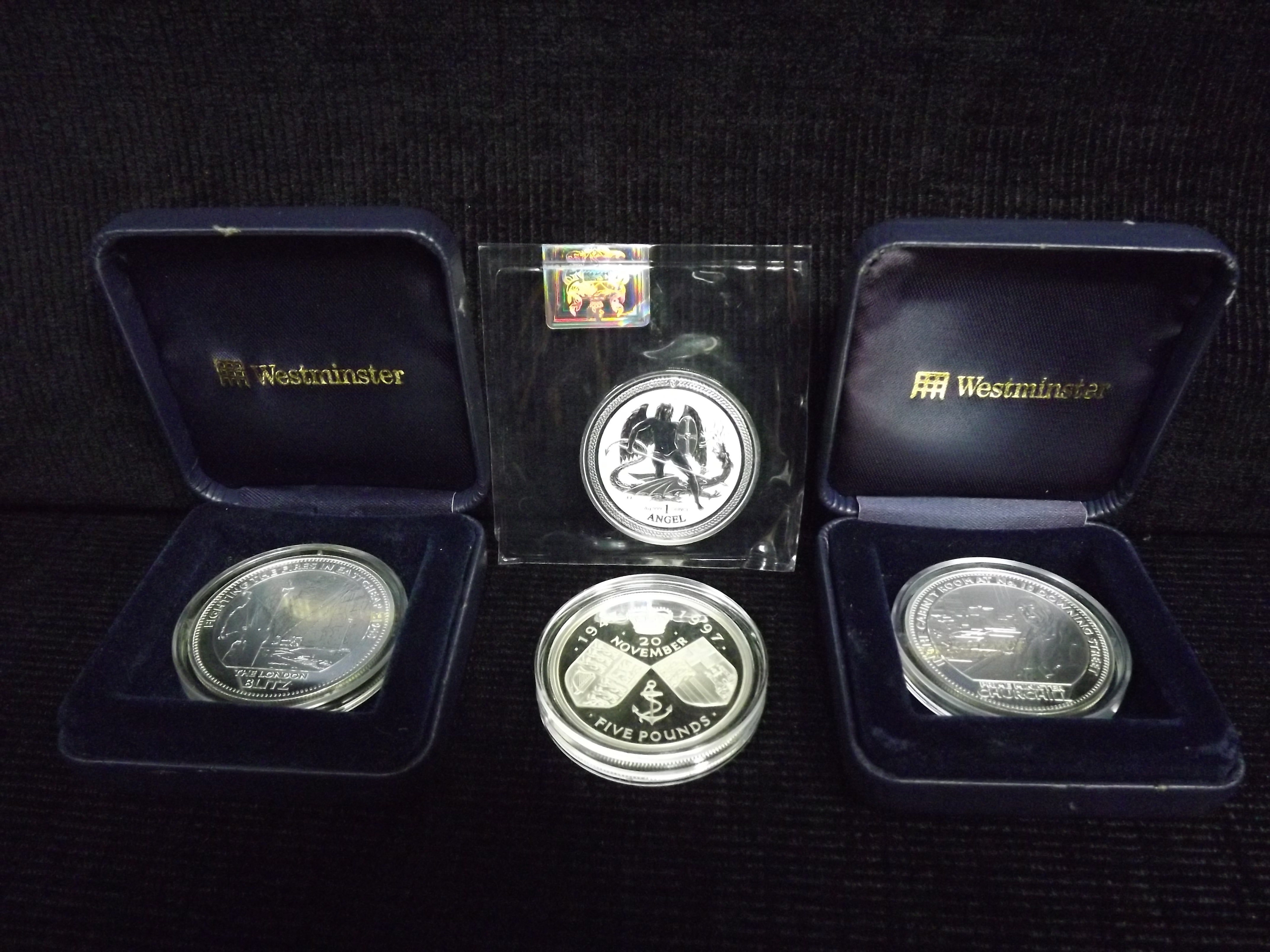 4 x Silver Proof Coins 925-999. Isle of Man 2016 Angel 1 One Ounce Fine Silver Coin(Hologram