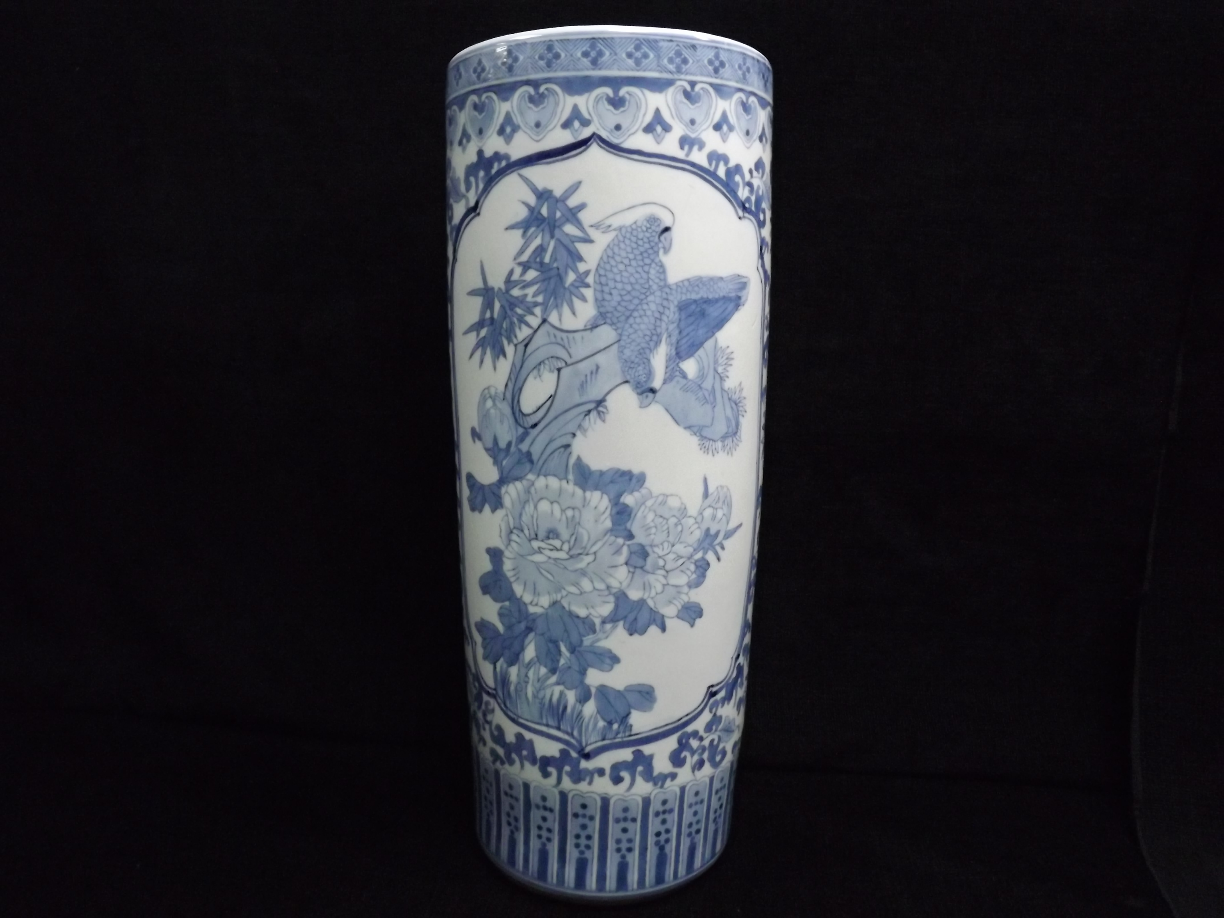 Large Chinese Stick / Umbrella Stand. 20th century Blue and White Ceramic. Decorated with a Lake - Image 3 of 12