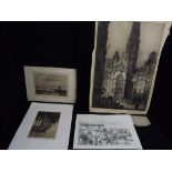 4 x 19th Century British Prints / Etching. 1. Andrew F. Affleck(Scottish 1874-1935) - Pencil etching