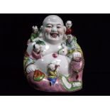 Chinese Famille Rose Budai and Boys figure group. 20th century. Five Children. Laughing Buddha