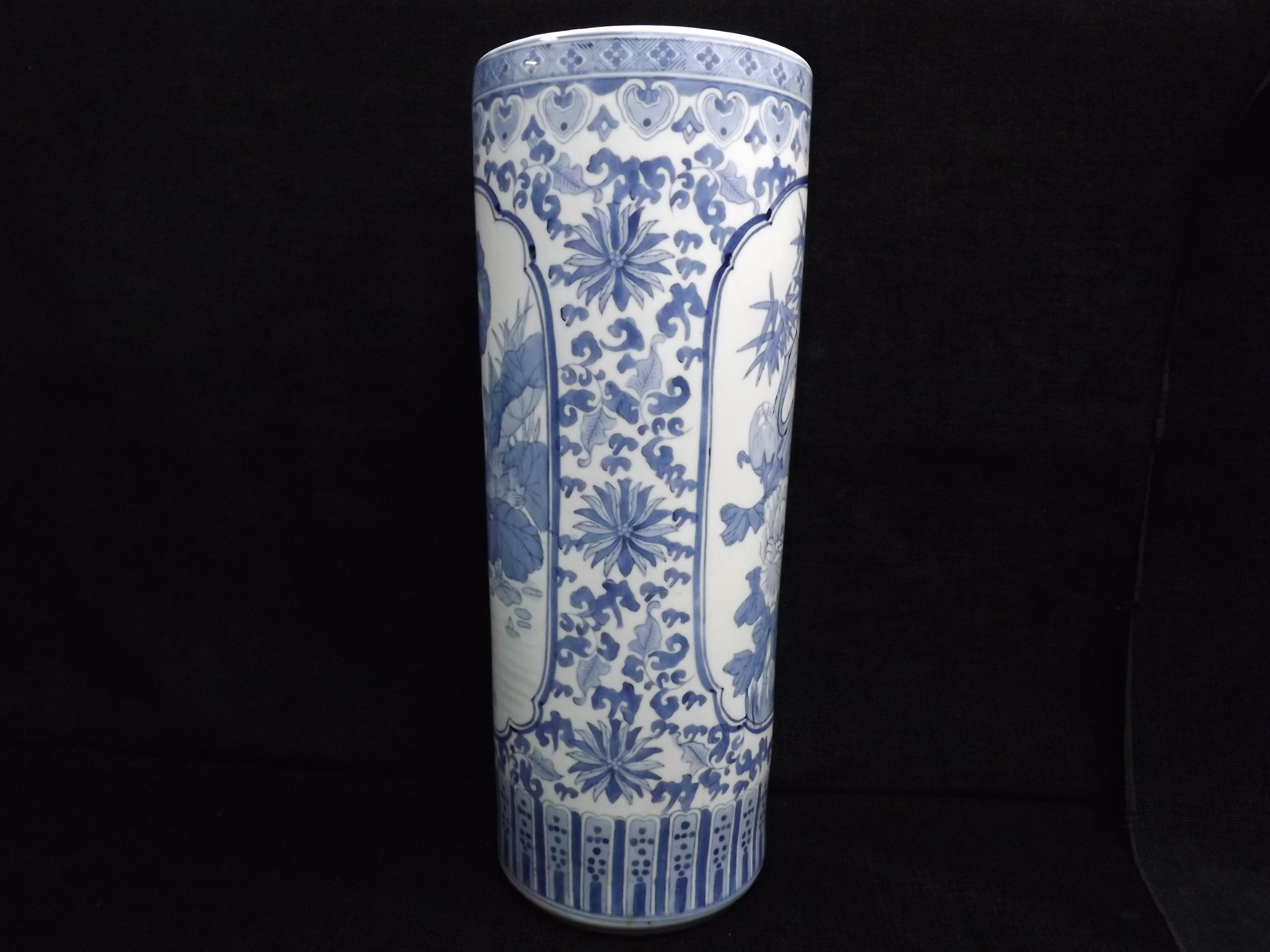 Large Chinese Stick / Umbrella Stand. 20th century Blue and White Ceramic. Decorated with a Lake - Image 2 of 12