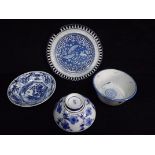 4 x Chinese, Sino Tibetan or Arabic - Blue and White Wares. Various designs and eras. Some damage