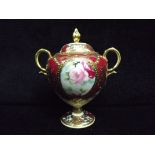 Austrian Vienna style Pot Pourri twin handle Vase and Cover. 20th century. Porcelain. Decorated with