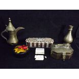 Collection of Arabic and Indian Items. Turkish Metal Ottoman Style Lidded Jug or Coffee Pot with