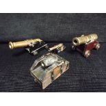 4 x Miniature Model Cannons. 19th/20th Century. Materials - Bronze, Brass, Metal, Wood. A rare