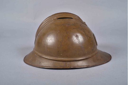 Casque Adrian 1915. Zouave / Spahis. Peinture moutarde d’usine intérieur et extérieur. Coque B. - Bild 4 aus 5