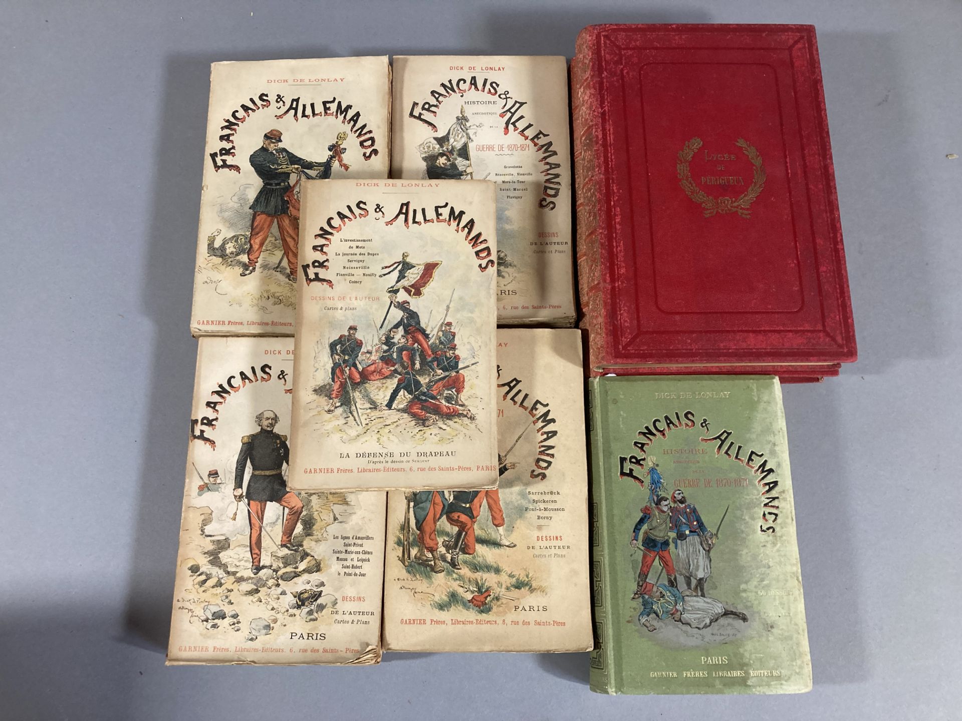 Guerre 1870-71 : lot de 8 volumes reliés et brochés : Français et Allemands par Dick de Lonlay