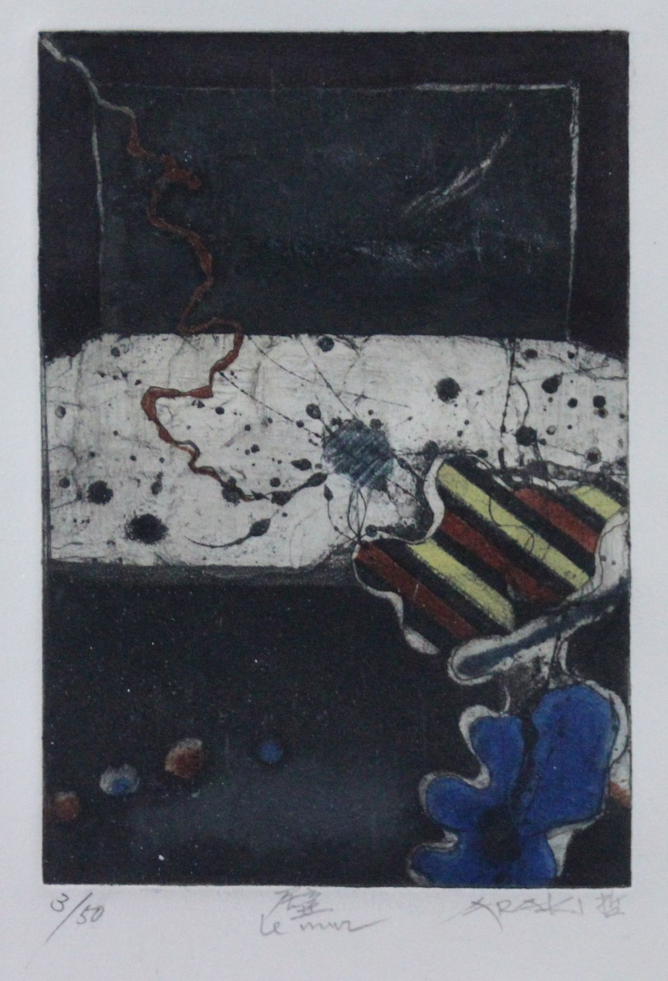 Tetsuo Araki (1937 - 1984) - Farbradierung/Bütten, "Le mur" , signiert, datiert und betitelt,