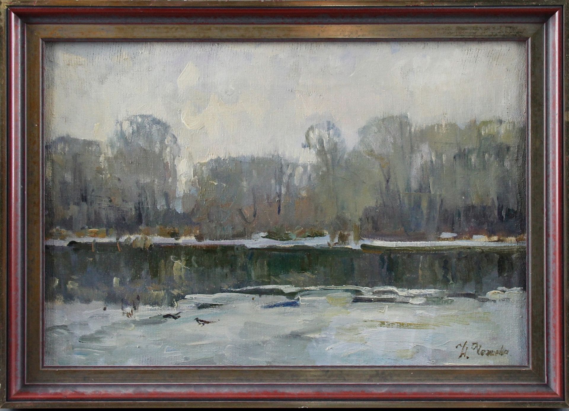 Natalja Alexandrowa Tschetschnewa (1935 - ?) - ÖL/LW., "Vorfrühling/März am Fluß", 1995 , unten