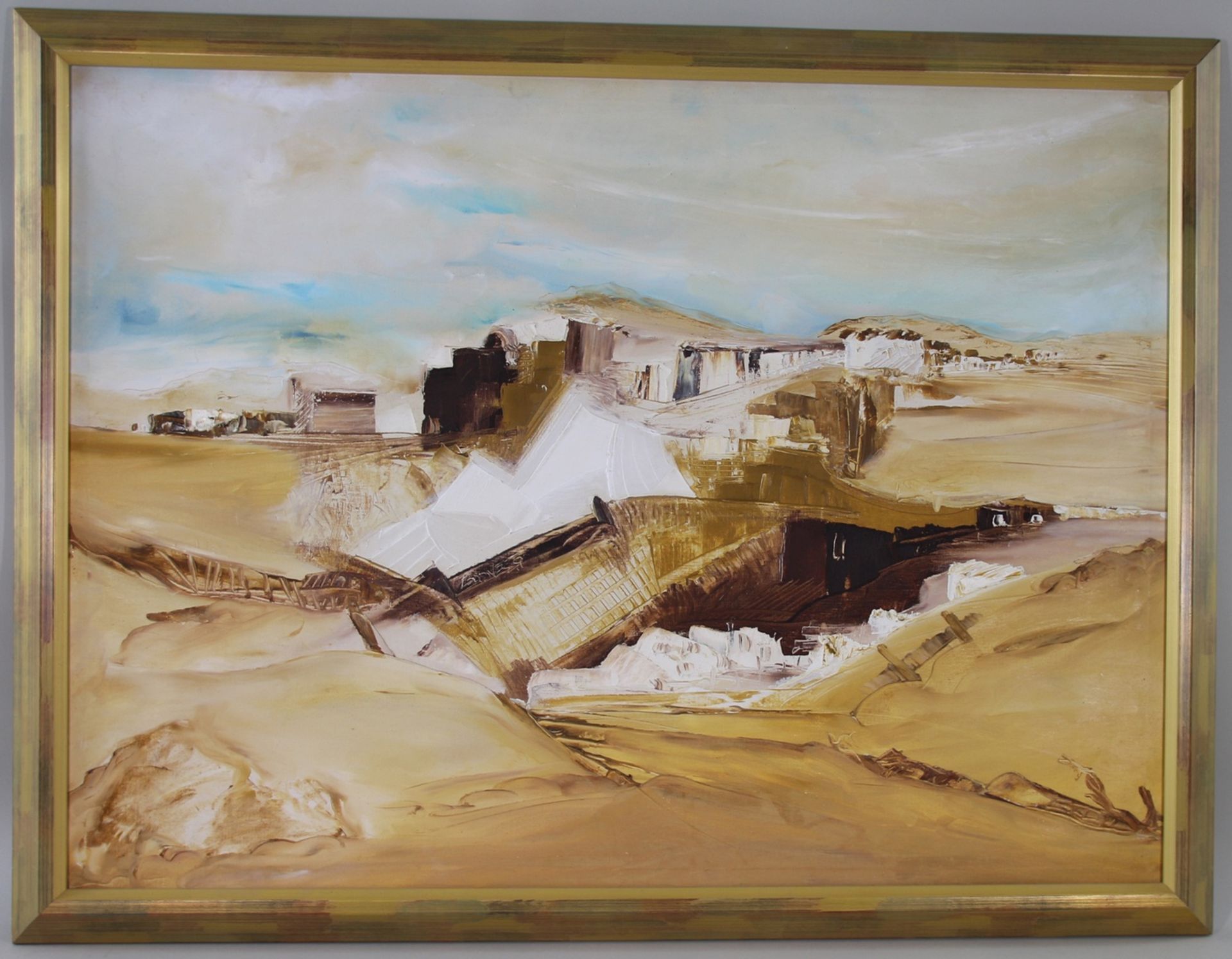 Spanischer Maler (20.Jhd.) - Öl/Lw., "Spanische Dünenlandschaft mit Häusern am Meer", (19)53 , verso